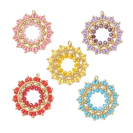 Бисер и подвески из стеклянных бусин, цветочный шарм, с 304 кольцами из нержавеющей стали, граненые