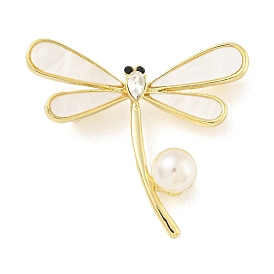 Alloy Crystal Rhinestone Dragonfly Brooch, with Resin Pearl