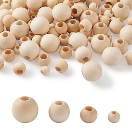 Незавершенные бусы из натурального дерева, круглые