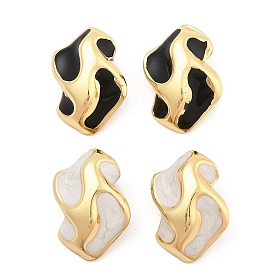 PVD Vacuum Plating Golden 304 Stainless Steel Stud Earrings for Women, with Enamel