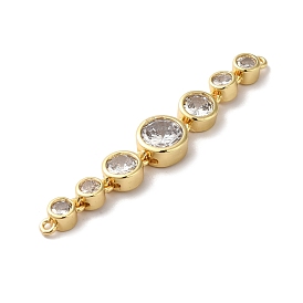 Eco-Friendly Rack Plating Brass Clear Cubic Zirconia Connector Charms, Long-Lasting Plated, Lead Free & Cadmium Free, Flat Round