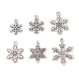 Mixed Vintage Tibetan Style Alloy Snowflake Pendants, 17~24x13~19x1.5~2mm, Hole: 2mm, 6pcs/set