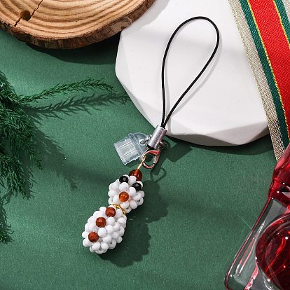 Рождественский снеговик стеклянные бусины мобильные ремни, с петлей для шнура и пылезащитными заглушками из ПВХ, платина