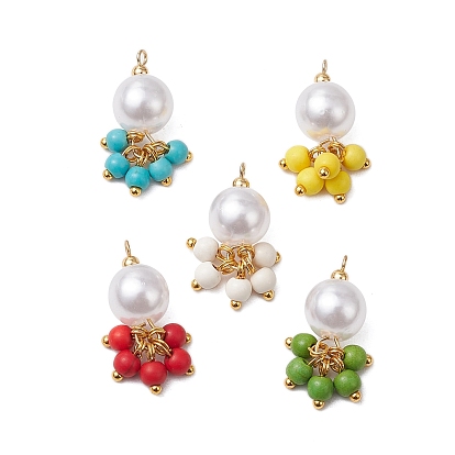 5 шт. 5 цвета АБС-пластик имитация жемчуга круглая и окрашенная синтетическая бирюза кисточка подвески, с 304 фурнитурой из нержавеющей стали, золотые