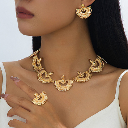 Наборы сережек-гвоздиков, колье и колец из сплава в форме веера, винтажные полые украшения в богемном стиле