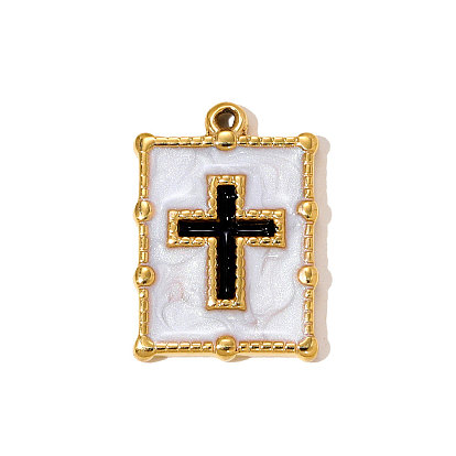 304 нержавеющей стальной эмали подвески, прямоугольник с крестиком, ионное покрытие (ip), реальный 18 k позолоченный