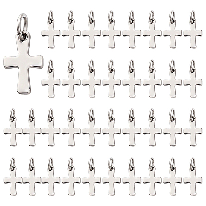 40 Stk. 304 Edelstahlanhänger, Kreuz Charme, mit Ringe springen