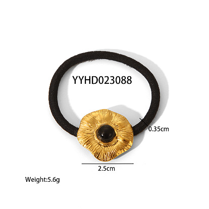 Элегантная резинка для волос из нержавеющей стали в виде цветка лотоса для женщин, с природных драгоценных камней, реальный 18 k позолоченный