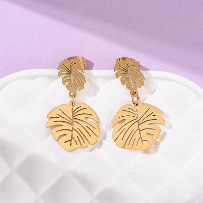 304 серьги-гвоздики из нержавеющей стали в форме листа, ионное покрытие (ip)