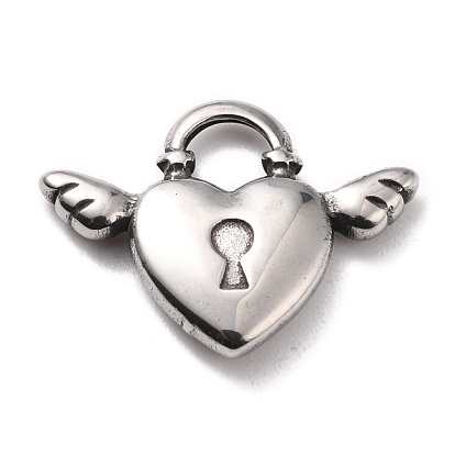 304 Stainless Steel Pendants Cabochons for Enamel, Heart with Wing