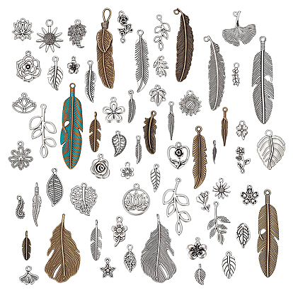 152 piezas 3 colgantes de aleación de estilo tibetano, encantos de plumas