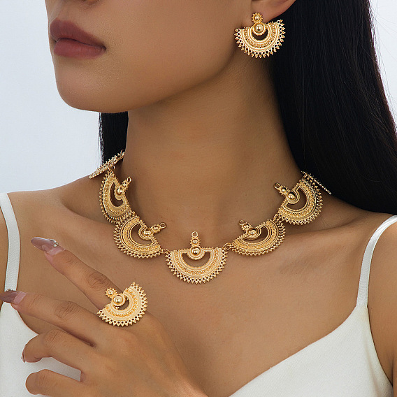 Наборы сережек-гвоздиков, колье и колец из сплава в форме веера, винтажные полые украшения в богемном стиле