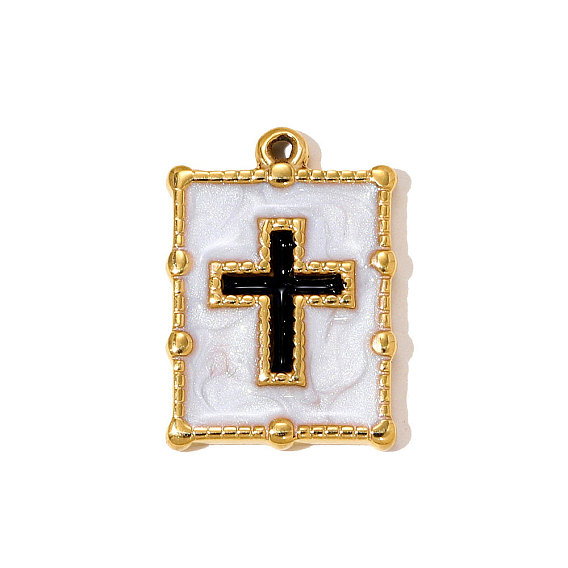304 нержавеющей стальной эмали подвески, прямоугольник с крестиком, ионное покрытие (ip), реальный 18 k позолоченный
