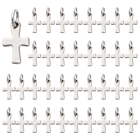 40Pcs 304 Stainless Steel Pendants, Cross Charm, with Jump Rings