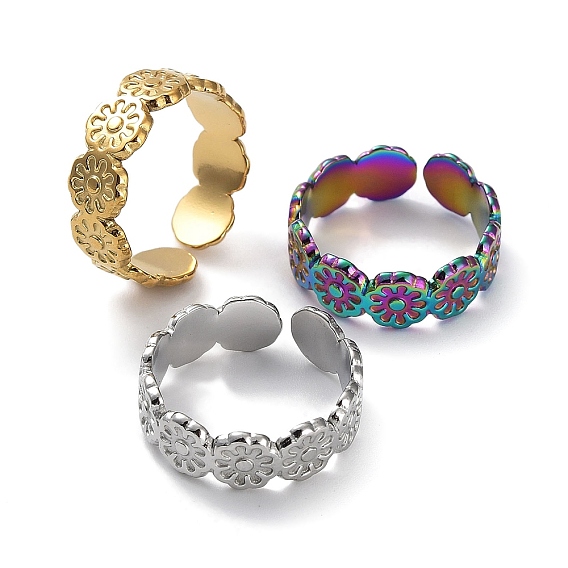 304 кольца из нержавеющей стали, открытое кольцо манжеты, цветок кольцо для женщин