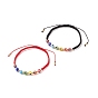 2Pcs 2 Colors Lampwork Round Evil Eye Braided Bead Bracelets Set, Adjustable Bracelets for Women