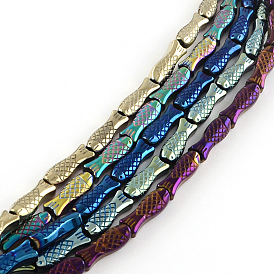 Electroplated Non-magnetic Synthetic Hematite Beads Strands, Fish, 16x6x5mm, Hole: 1mm, about 26pcs/strand, 15.7 inch