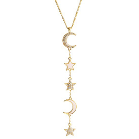 Collier pendentif étoile et lune en cristal strass avec chaînes en alliage pour femme