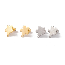 201 Stainless Steel Stud Earring Findings, with 304 Stainless Steel Pins, Horizontal Loops and Ear Nuts, Flower