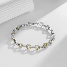 Латунные браслеты-цепочки с микропаве из прозрачных кубических цирконий для женщин, плоско-круглые