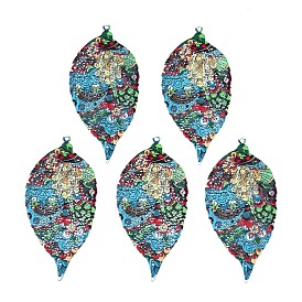 430 Stainless Steel Big Pendants, Spray Painted, Etched Metal Embellishments, Leaf with Plant Pattern