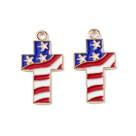 Emaille-Anhänger im Stil der amerikanischen Flagge, Licht Gold, Kreuz mit Sternanhänger
