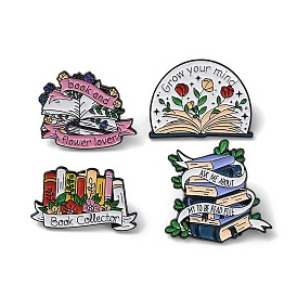 Book & Plants Enamel Pins, Black Alloy Brooch for Backpack Clothing