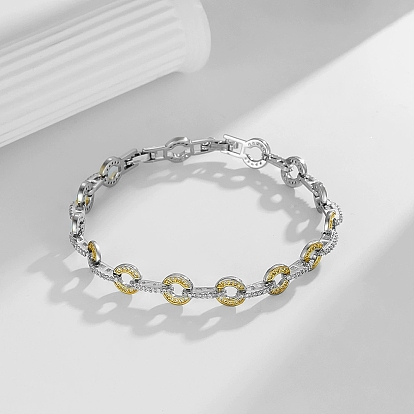 Латунные браслеты-цепочки с микропаве из прозрачных кубических цирконий для женщин, плоско-круглые