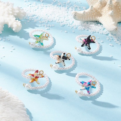 Синтетические кольца из бирюзовой манжеты, морская звезда, абс пластиковые жемчужные бисера, женское кольцо из латунной проволоки