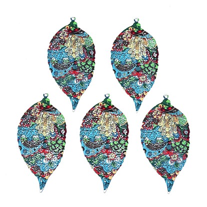 430 Stainless Steel Big Pendants, Spray Painted, Etched Metal Embellishments, Leaf with Plant Pattern