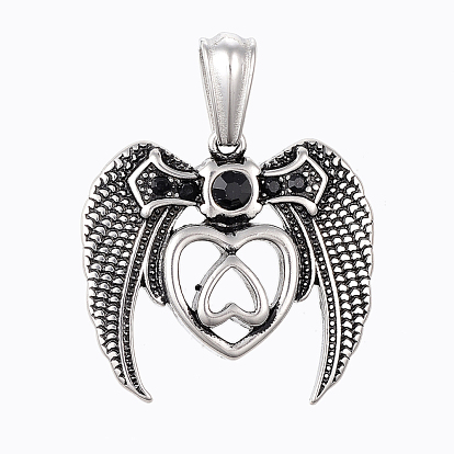 304 Stainless Steel Pendants, with Rhinestone, Large Hole Pendants, Wing and Heart