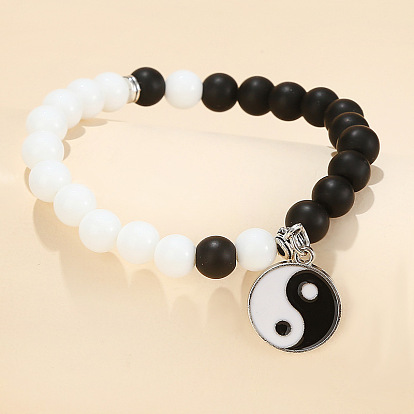 8mm Glass Bead Drill Circle Literary Men and Women Young Couple Friends Black and White Fish Tai Chi Accessories Bracelet