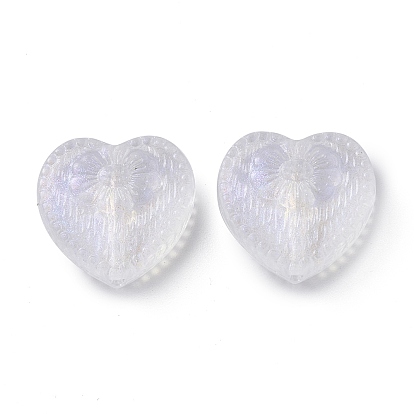 Transparent Acrylic Beads, Glitter Powder, Heart with Flower
