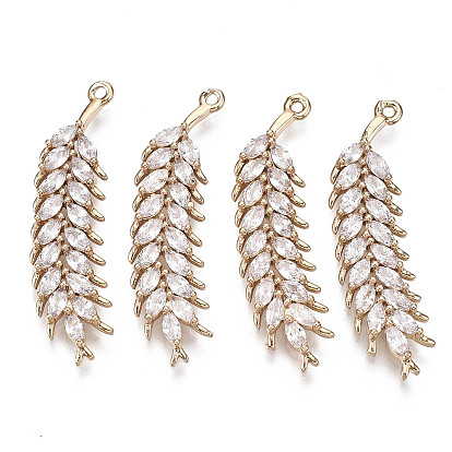 Осенняя тема латунные подвески с микропаве и фианитами, долговечный, колосья пшеницы прелести, золотой свет