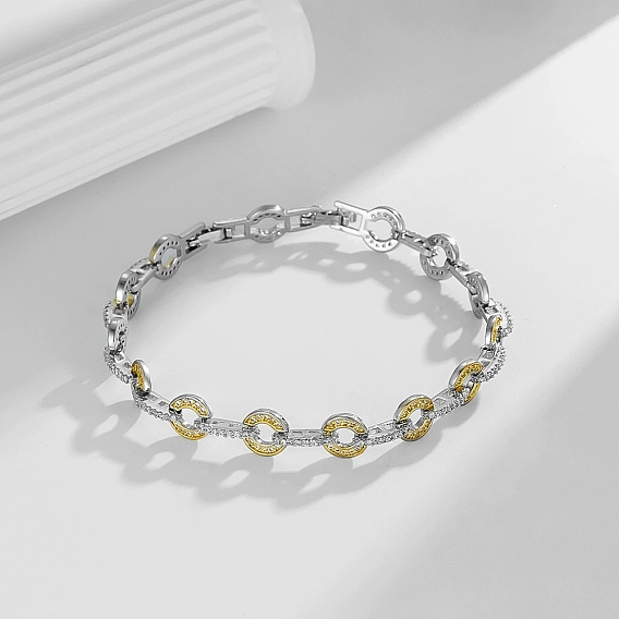 Латунные браслеты-цепочки с микропаве из прозрачных кубических цирконий для женщин, плоско-круглые
