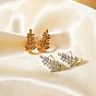 Fashionable and Versatile 3D Leaf Stud Earrings with Copper, Zirconia Stone