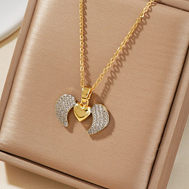 Элегантное модное двухцветное ожерелье в форме крыла сердца с инкрустацией из кубического циркония из латуни