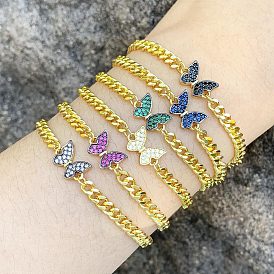 Fashionable Cuban Chain Bracelet with Zircon Butterfly - European and American Style