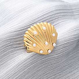 Регулируемые манжеты из нержавеющей стали для женщин, с имитацией жемчуга, формы раковины
