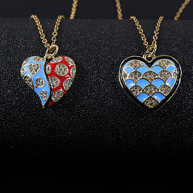 Fashionable Copper Plated Real Gold Micro-inlaid Zircon Heart-shaped Colorful Oil Drop Necklace Pendant Jewelry Gift