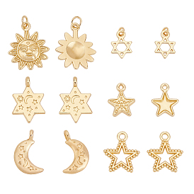 BENECREAT 24Pcs 6 Style Alloy Pendants, Long-Lasting Plated, with Jump Ring, Mixed Shapes