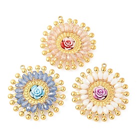 304 подвески из нержавеющей стали, цветочный шарм, со стеклом и смолой, реальный 18 k позолоченный, граненые