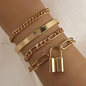 Chunky Chain Women's Bracelet Set with Circle Lock - 4 Pieces