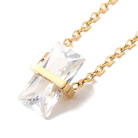 Glass Rectangle Pendant Necklace, with Ion Plating(IP) 304 Stainless Steel Cable Chains