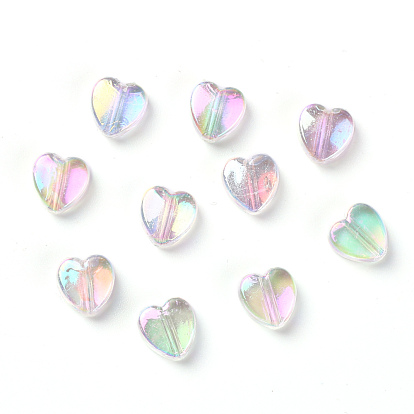 Eco-Friendly Transparent Acrylic Beads, Dyed, AB Color, Heart