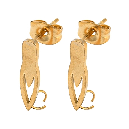 Ion Plating(IP) 304 Stainless Steel Stud Earring Findings, with Vertical Loop, Hollow Teardrop