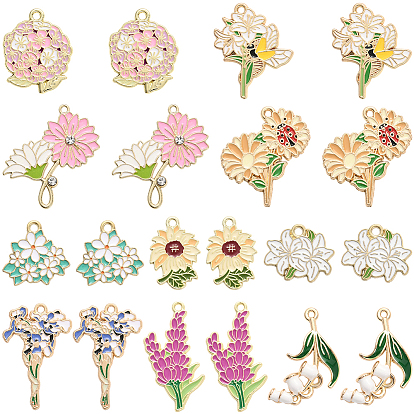 20 шт 10 стили подвески из сплава эмали, цветочным узором