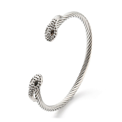 304 Stainless Steel Snake Open Cuff Bracelet Makings, Bangle Settings for Rhinestone