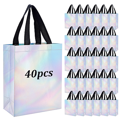 40 pièces de sacs cadeaux en tissu non tissé enduit d'aluminium, Sacs fourre-tout laser avec poignées en polyester, rectangle