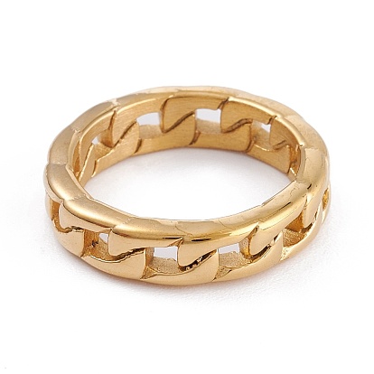 Ion Plating(IP) Unisex 304 Stainless Steel Finger Rings, Wide Band Rings, Curb Chain Shape